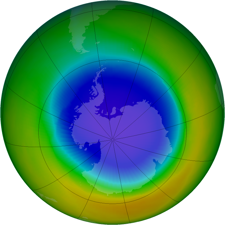 Antarctic ozone map for October 1989
